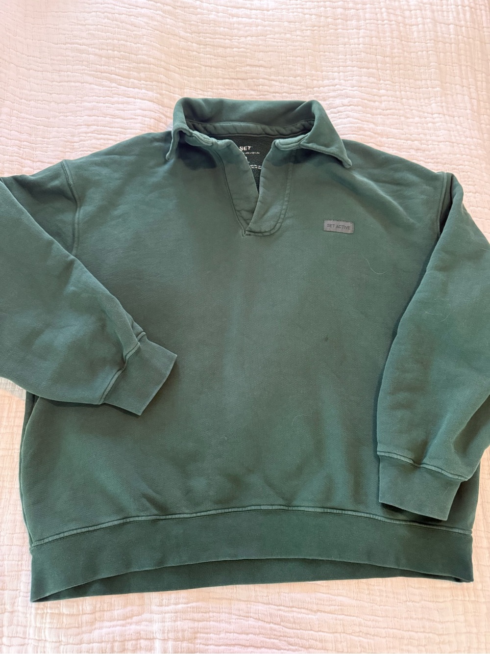 SET Active Deep Green Collar Pullover Sweatshirt GUC 1308
